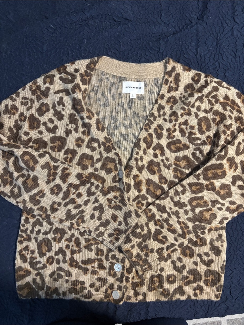 Lucky Brand Brown Leopard Print Cardigan Sweater